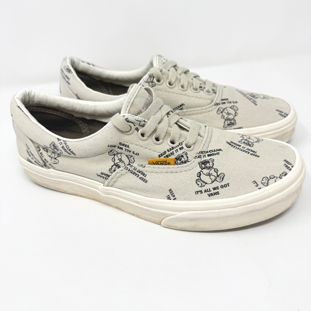 Vans Era Eco Theory Keep Earth Clean Teddy Bear Sneakers Womens 9 Mens 7.5 Cream
